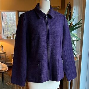 Coldwater Creek Textured Boucle Deep Purple Women's Blazer Zipper Jacket 16